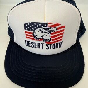 Vintage Nova Desert Storm Trucker Hat Navy White Eagle American Flag Snapback